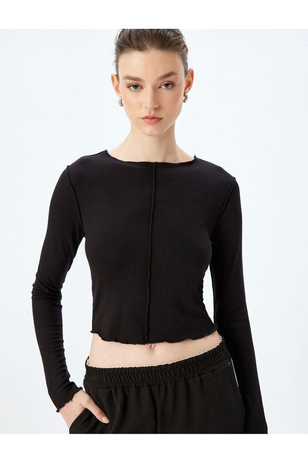 Koton Koton Viscose Stitch Detailed Long Sleeve Crew Neck T-Shirt