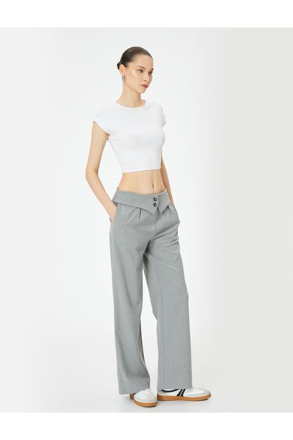 Koton Koton Waist Fold Detail Wide Leg Fabric Trousers with Pockets