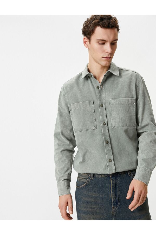 Koton Koton Washed Shirt Long Sleeve Classic Collar Pocket Detailed