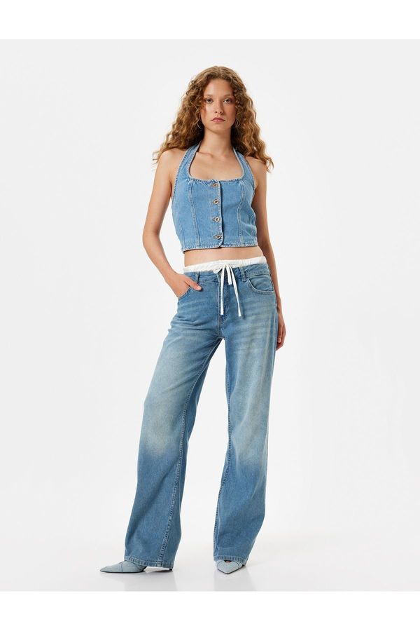 Koton Koton Wide Leg Jeans Double Waist Detail Cotton - Straight Fit Jeans