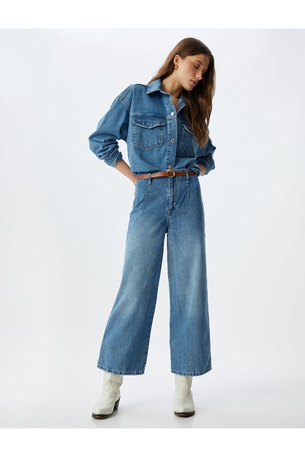 Koton Koton Wide Leg Jeans High Waist Belt Detail Buttoned - Wide Leg Jeans