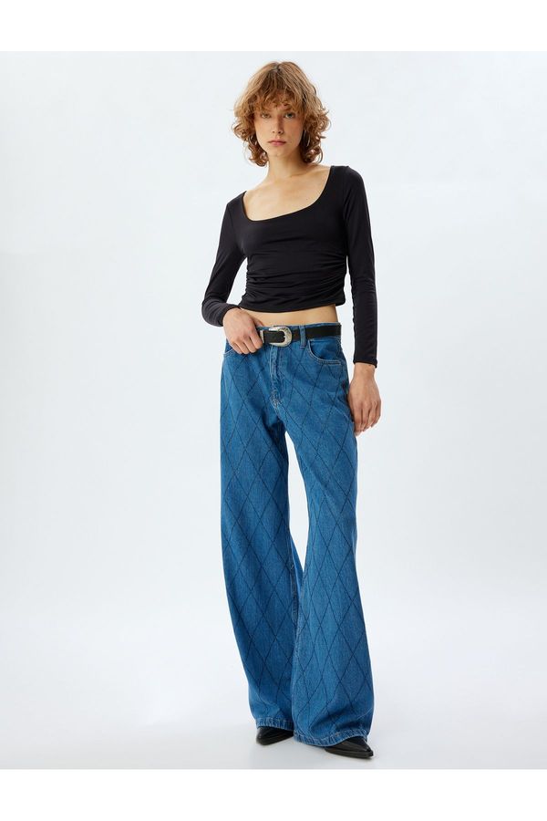 Koton Koton Wide Leg Jeans Standard Waist Stone Buttoned Pocket - Wide Leg Jeans