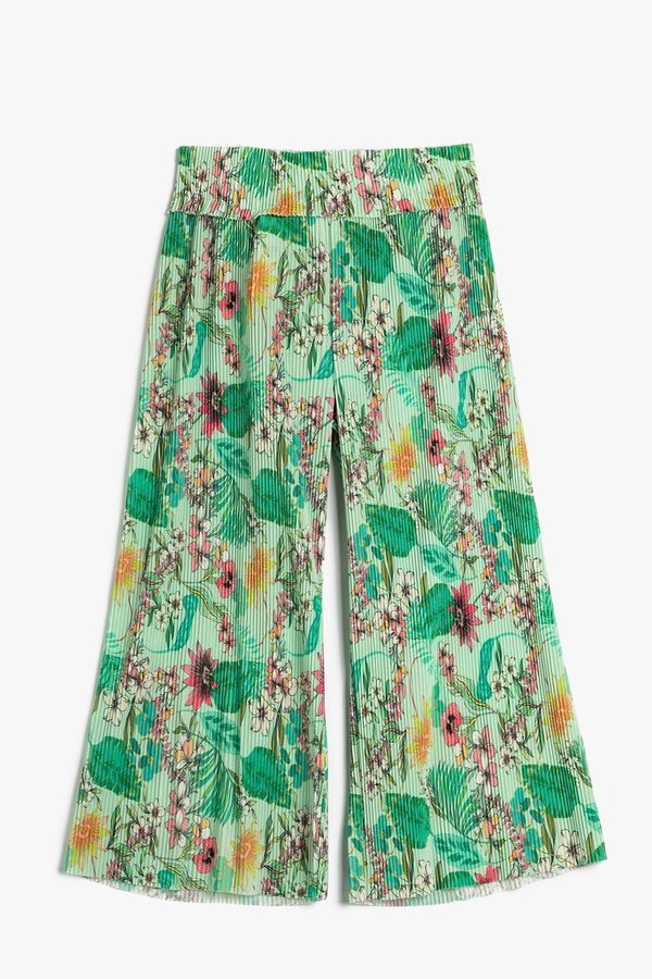 Koton Koton Wide Leg Palazzo Trousers Floral Elastic Waist Pleated