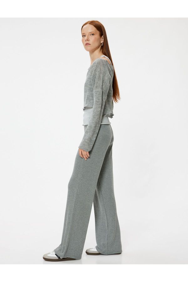 Koton Koton Wide Leg Ribbed Trousers Standard Waist