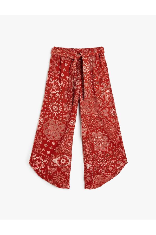 Koton Koton Wide Leg Trousers Ethnic Patterned Asymmetric Cut Belt Detailed Viscose Fabric