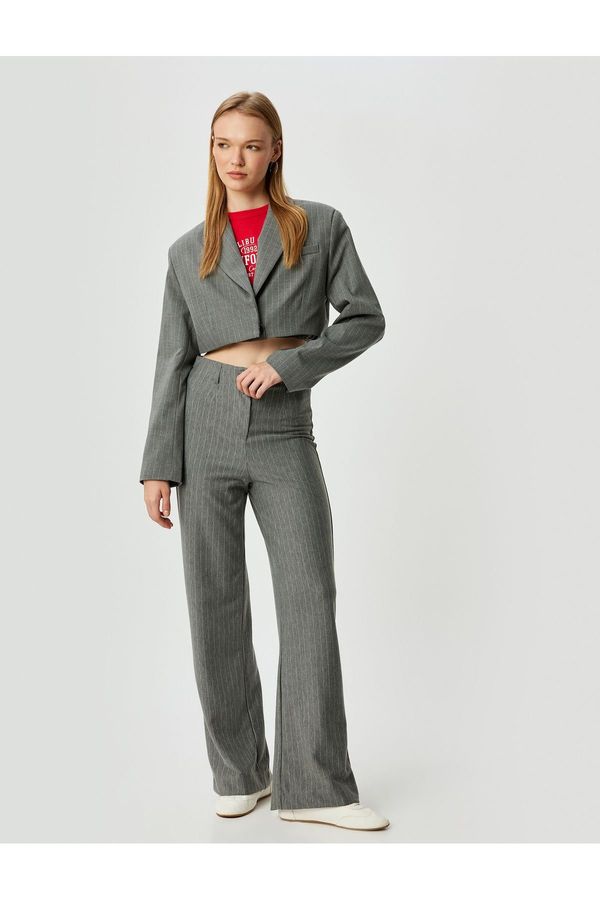 Koton Koton Wide Leg Trousers High Waist Buttoned Comfortable Pattern