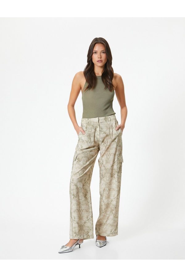 Koton Koton Wide Leg Trousers High Waist Cargo Pocket Casual Fit Abstract Patterned