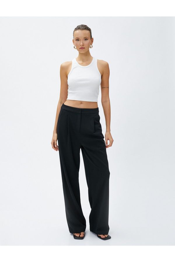 Koton Koton Wide Leg Trousers High Waist Pleat Detailed