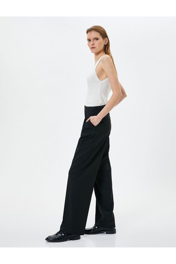 Koton Koton Wide Leg Trousers High Waist Pocket Detailed