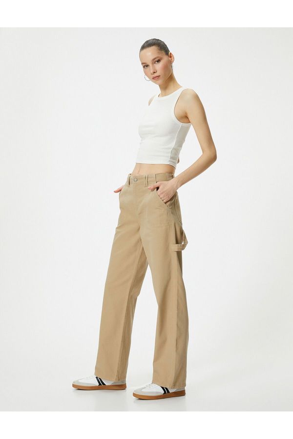 Koton Koton Wide Leg Trousers High Waist Pocket Detailed