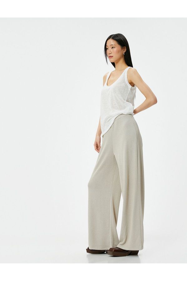 Koton Koton Wide Leg Trousers Regular Waist Elastic Viscose Blend