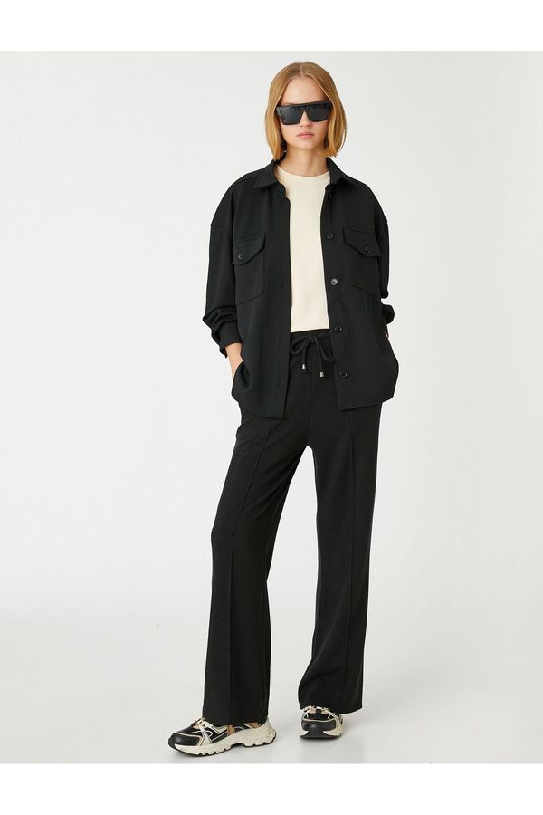 Koton Koton Wide Leg Trousers Ribbed Tie Waist