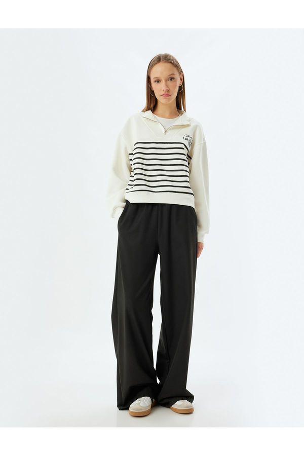 Koton Koton Wide Leg Trousers with Elastic Waist, Label Detail, Slogan Pocket