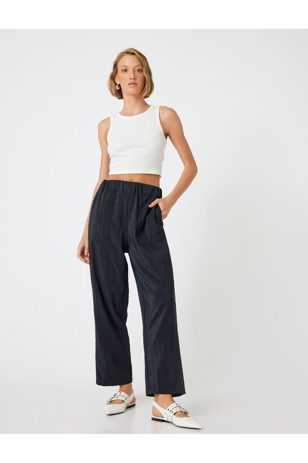 Koton Koton Wide Leg Trousers with Pockets Elastic Waist