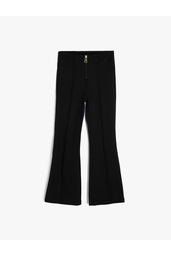 Koton Koton Wide Leg Trousers Zipper Detailed Viscose Fabric