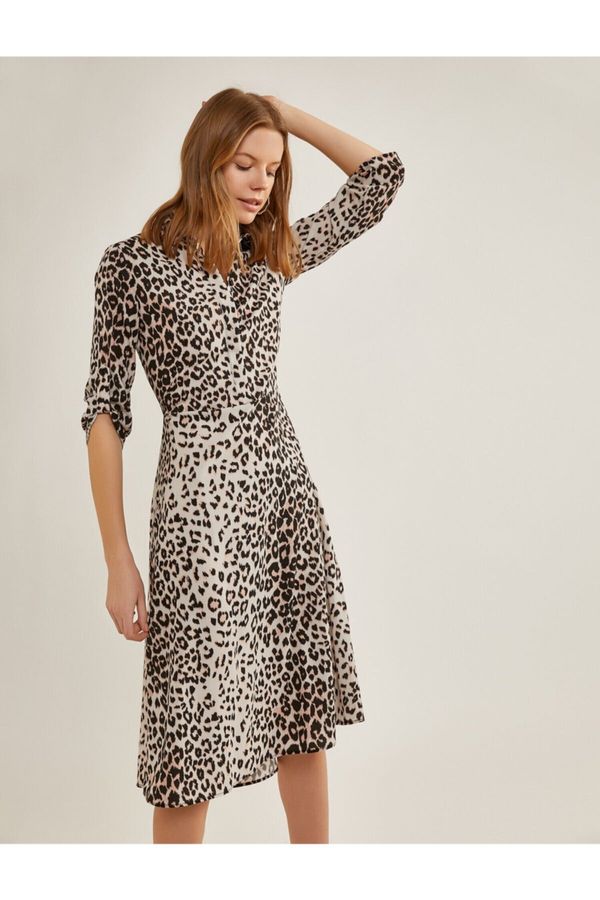 Koton Koton Women's Brown Leopard Patterned Dress