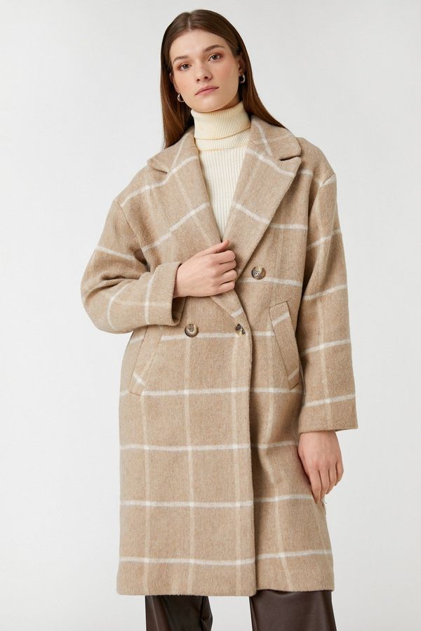 Koton Koton Women's Camel Hair Plaid Coat