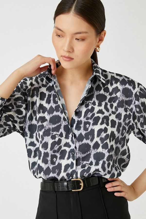 Koton Koton Women's Long Sleeve Leopard Patterned Shirt 3wak60053pw