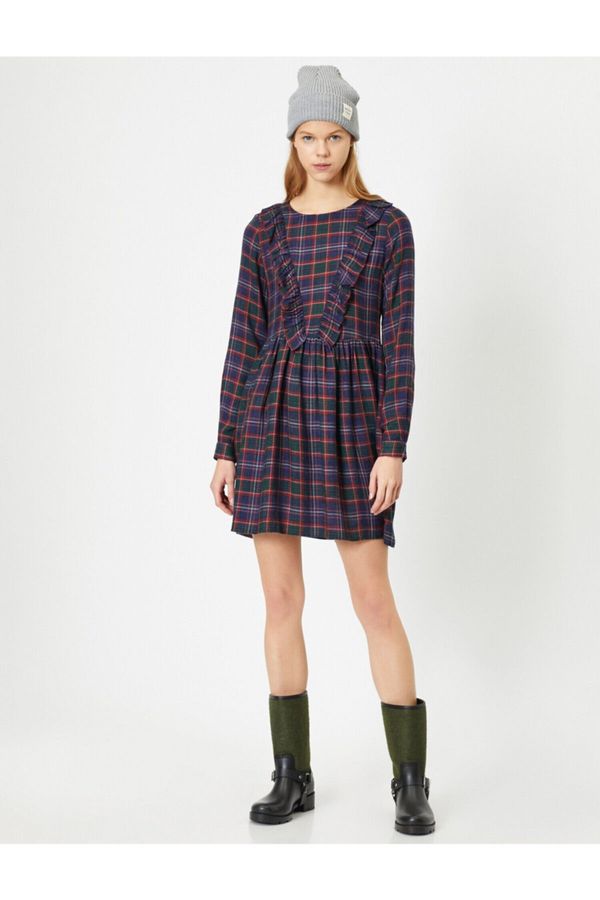 Koton Koton Women's Navy Blue Plaid Dress