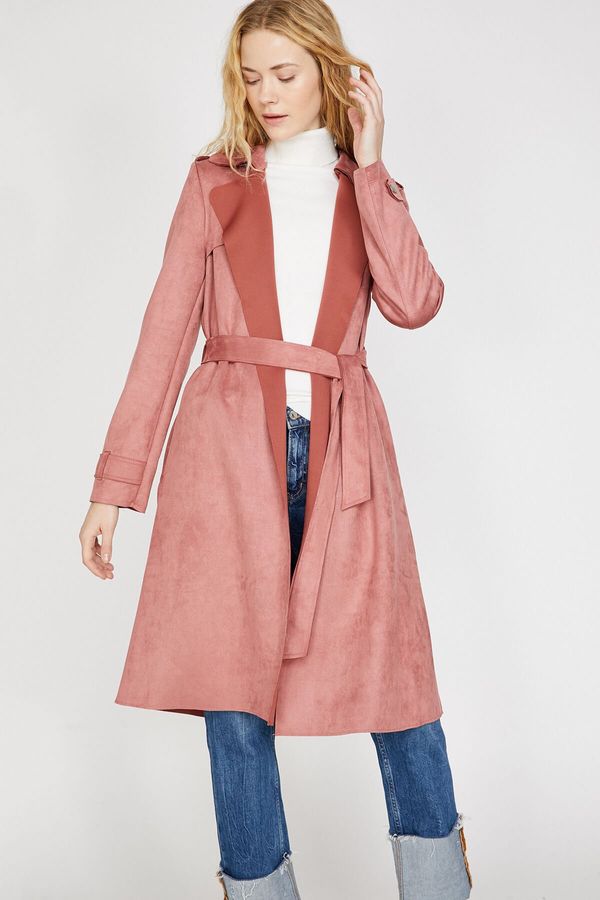 Koton Koton Women's Pink Tie Waist Trench Coat