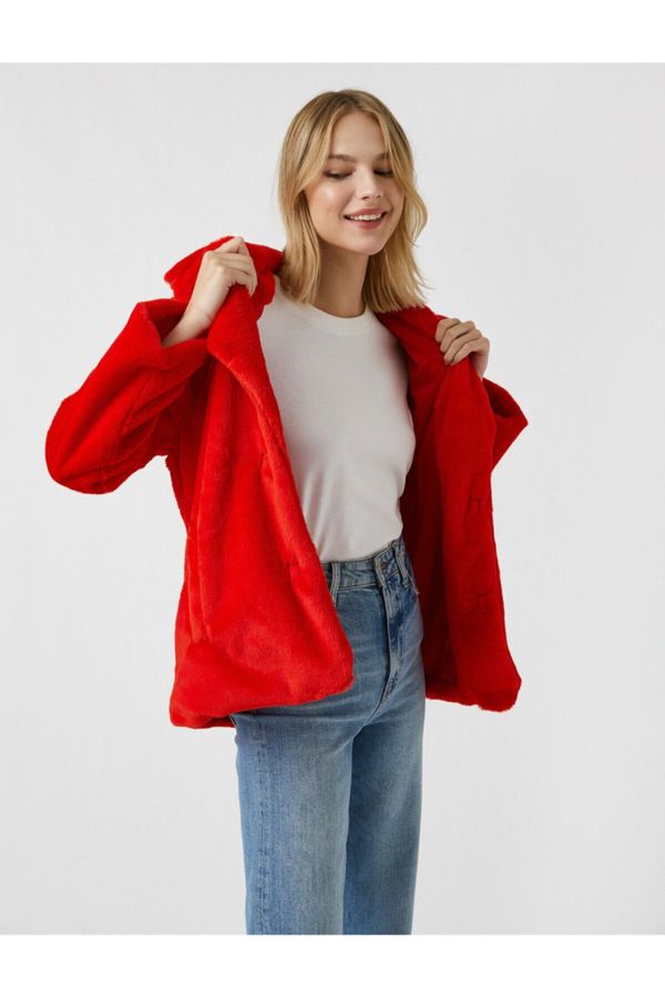 Koton Koton Women's Red Buttoned Oversize Short Faux Für Coat