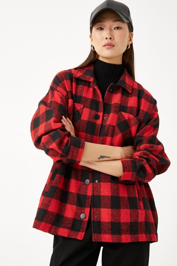 Koton Koton Women's Red Plaid Jacket