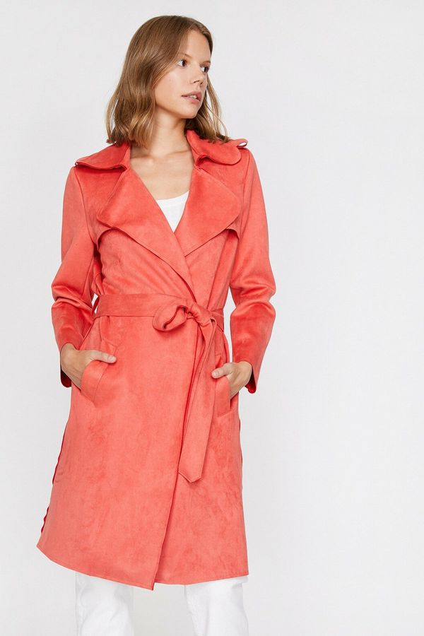 Koton Koton Women's Red Suede Look Trench Coat