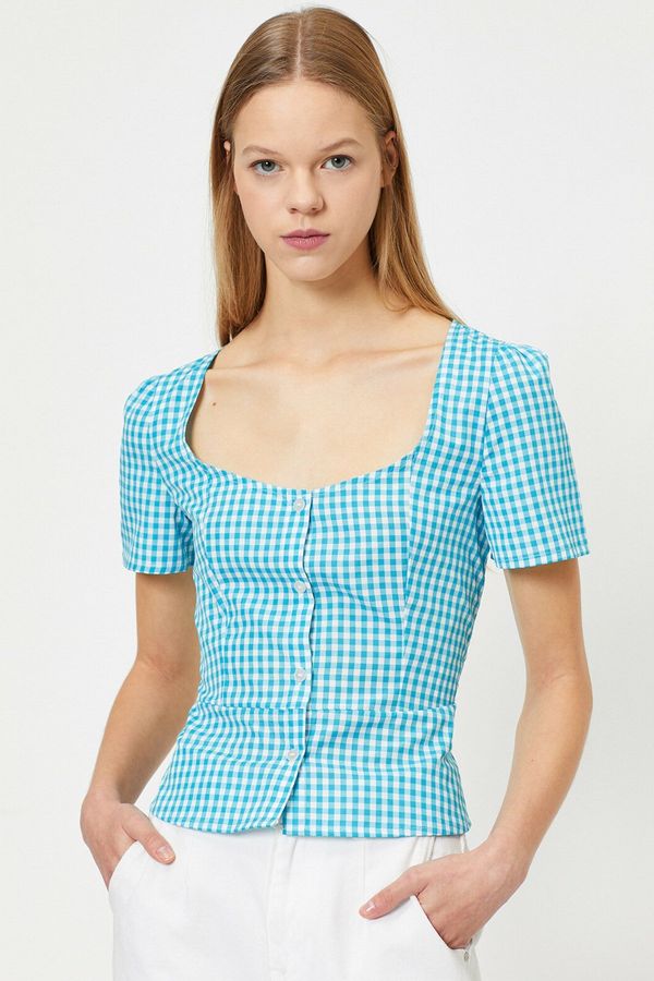 Koton Koton Women's Turquoise White Checked Blouse