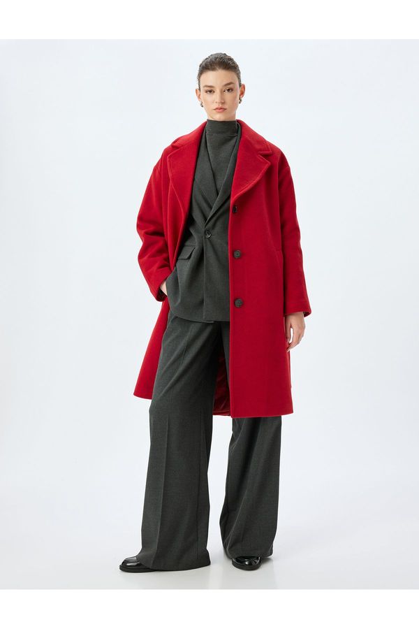 Koton Koton Wool Blend Belted Buttoned Double Breasted Long Cashmere Coat