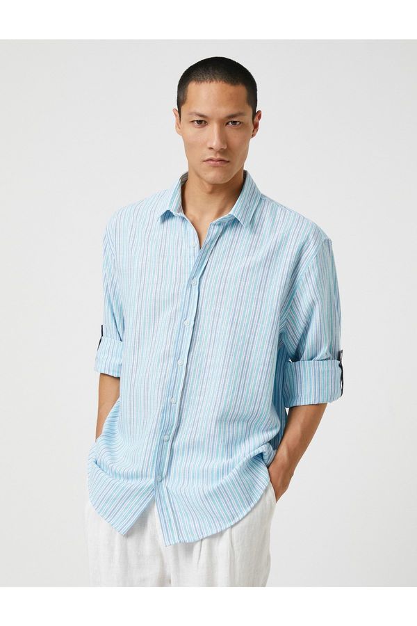 Koton Koton Woven Shirt with Classic Collar Buttons, Roll-Up Detail with Sleeves.