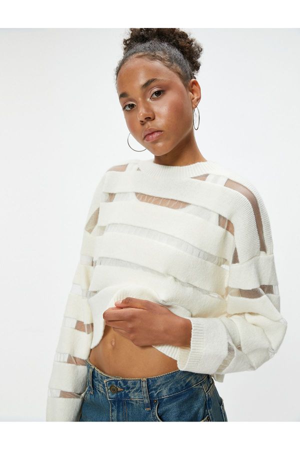 Koton Koton X Inji - Knitwear Sweater Tulle Detailed Crew Neck Long Sleeve