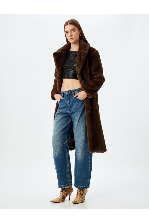 Koton Koton X Inji - Loose Fit Stitch Detailed Buttoned Pocket Cotton Balloon Fit Jeans