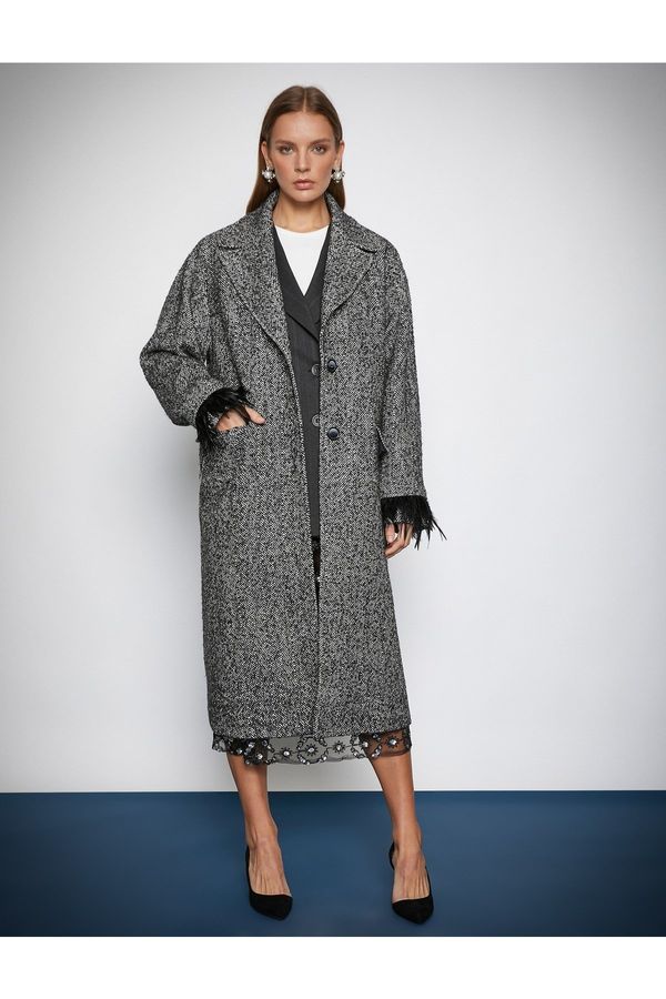 Koton Koton X - Long Cashmere Coat with Tulle Detail