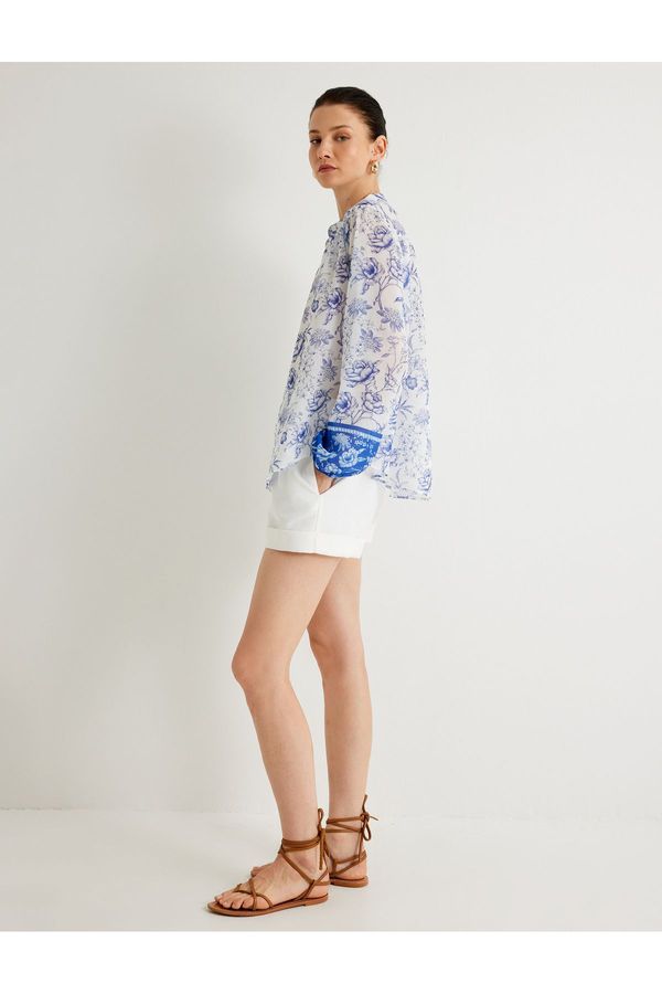 Koton Koton X Melis Ağazat - Floral Collarless Shirt Long Sleeve