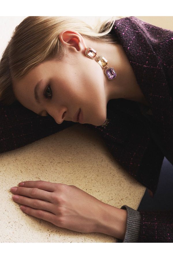 Koton Koton X Melis Ağazat - Short Tweed Jacket with Stoned Buttons and 4 Flap Pockets