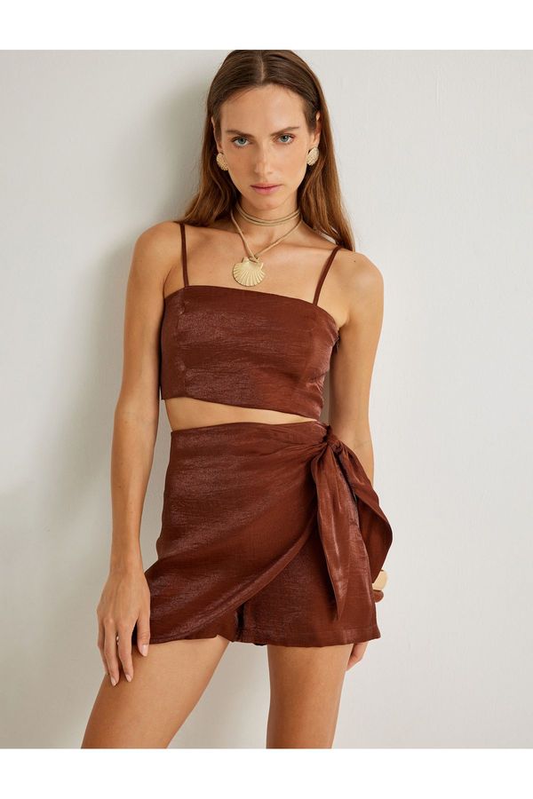 Koton Koton X Şahika Ercümen - Double Breasted Mini Shorts Skirt Shiny Lyocell Fabric Slim Fit