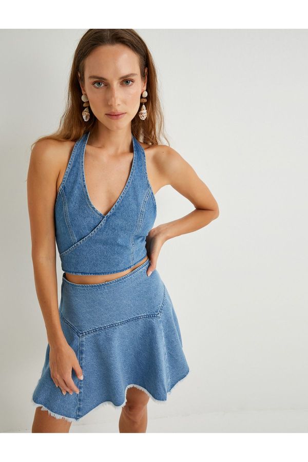 Koton Koton X Şahika Ercümen - Mini Denim Skirt A Cut Tassel Comfortable Pattern