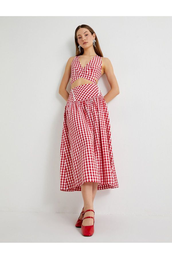 Koton Koton X Tuba Ünsal - Midi Checked Flared Balloon Skirt Lined