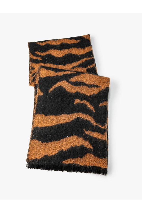 Koton Koton Zebra Patterned Soft Textured Tassel Scarf