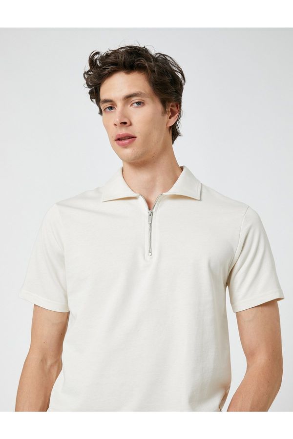 Koton Koton Zipper T-Shirt Polo Neck Short Sleeve Cotton