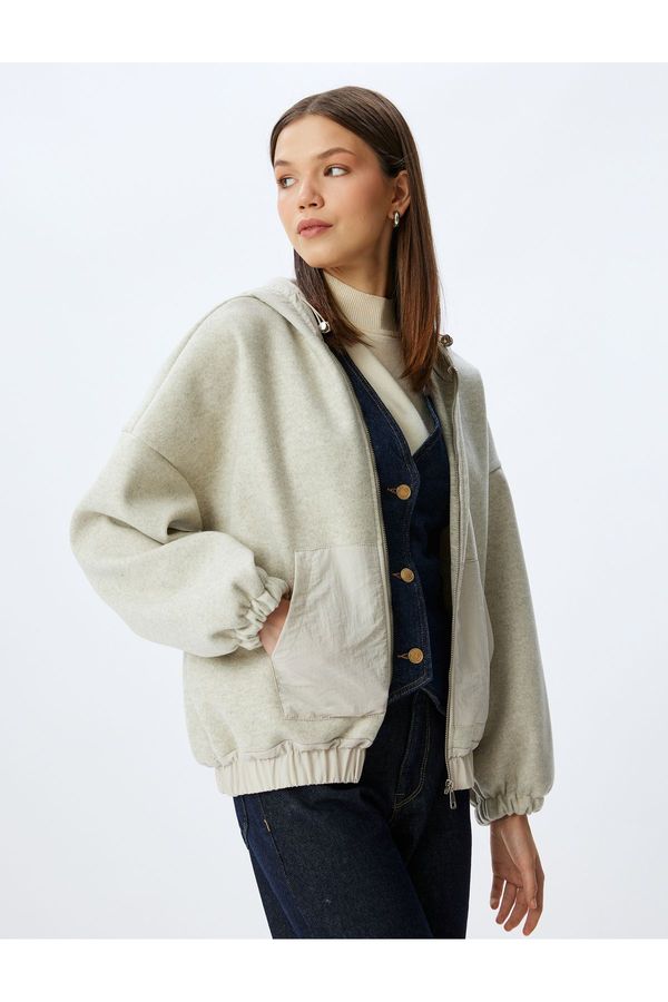 Koton Koton Zippered Hooded Pocket Detailed Drawstring Oversize Sweatshirt