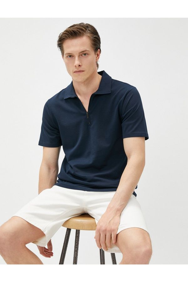 Koton Koton Zippered T-Shirt Polo Neck Short Sleeve Cotton