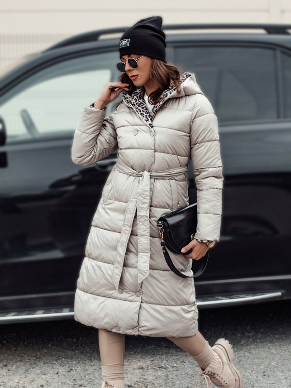 DStreet Kurtka damska VELVETTI  długa pikowana z kapturem dwustronna beżowa Dstreet