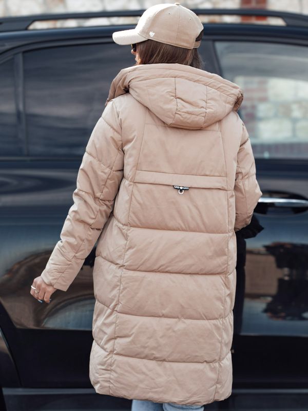 DStreet Kurtka damska zimowa NORFFI długa pikowana z kapturem beżowa Dstreet