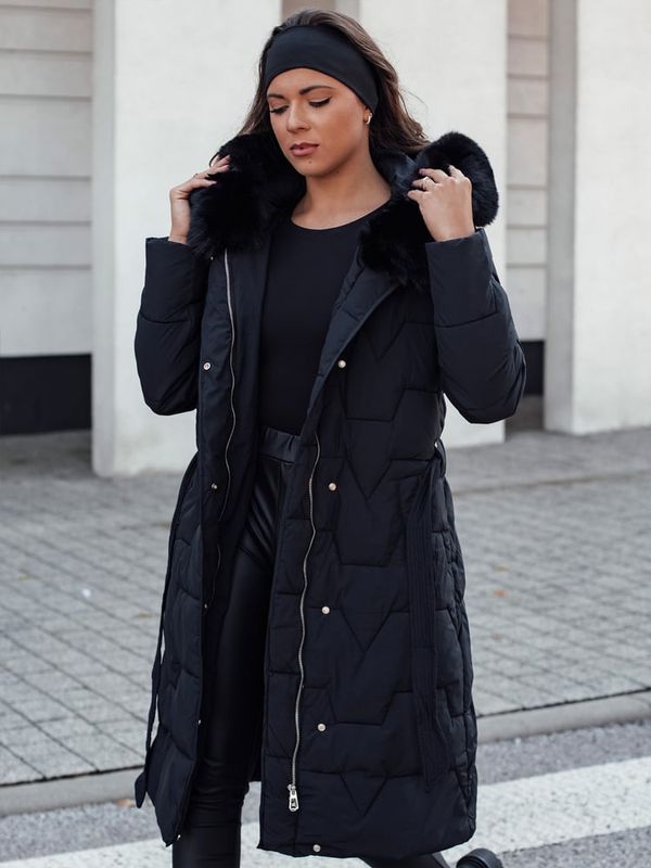 DStreet Kurtka\Płaszcz damska zimowa długa ELENESS pikowana z kapturem czarna Dstreet