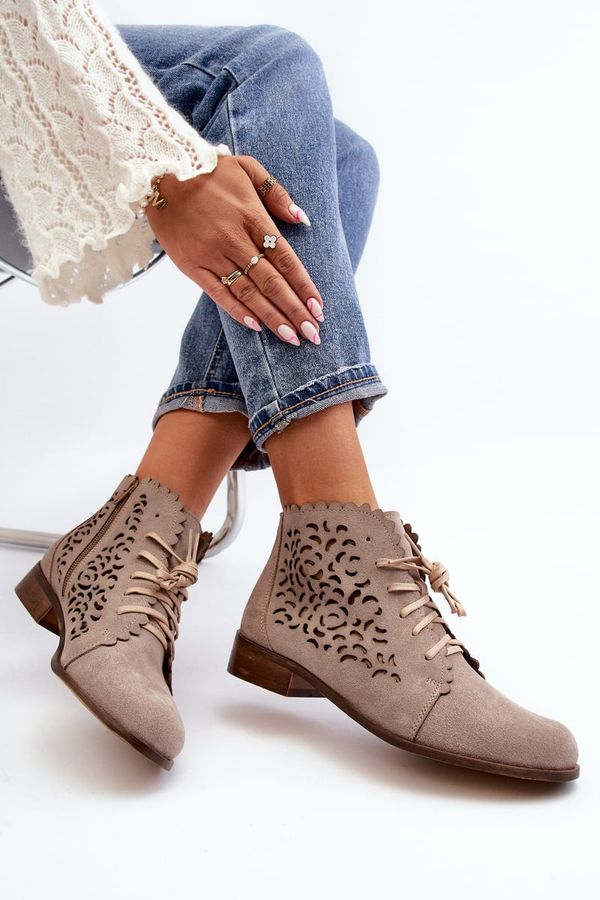 Zazoo Lace-up Women's Openwork Boots Zazoo 2871 Beige