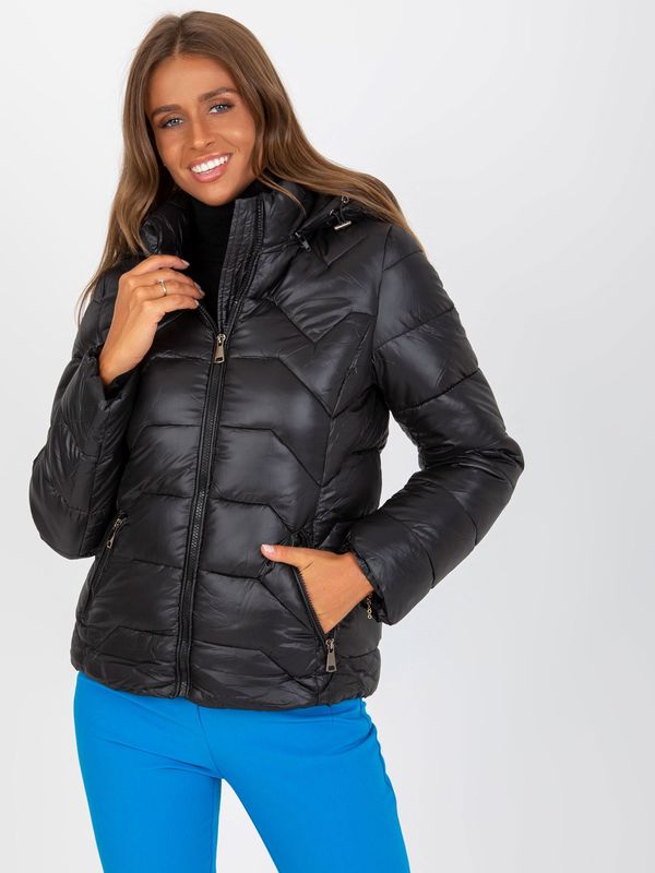 Fashionhunters Ladies Quilted Hooded Jacket - Black