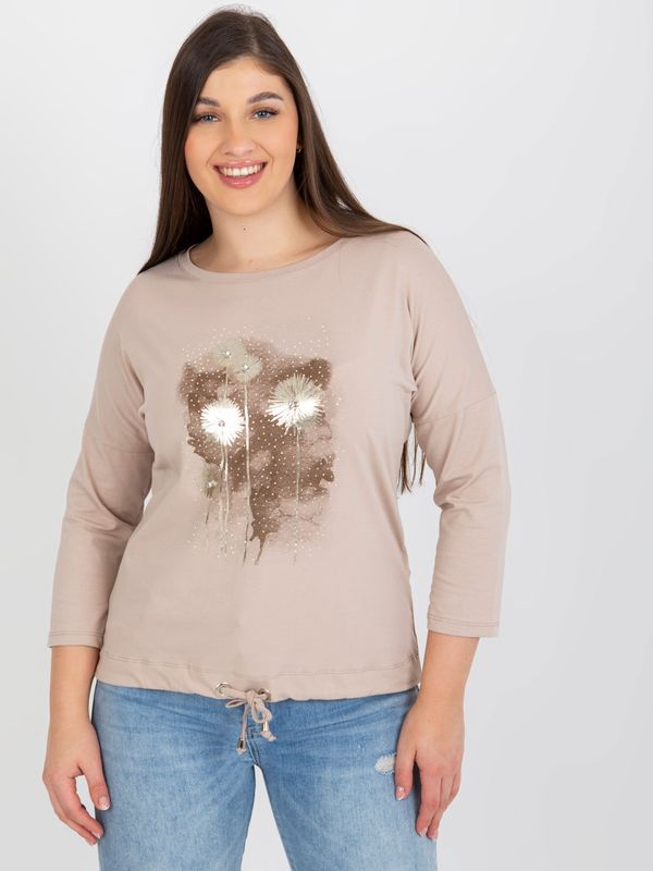Fashionhunters Lady's beige blouse plus size with patches