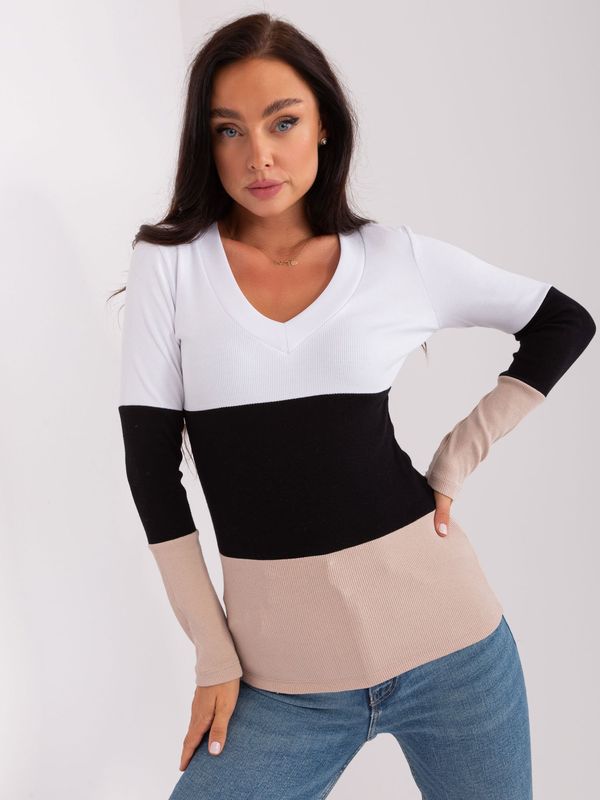 Fashionhunters Lady's black-beige sweater