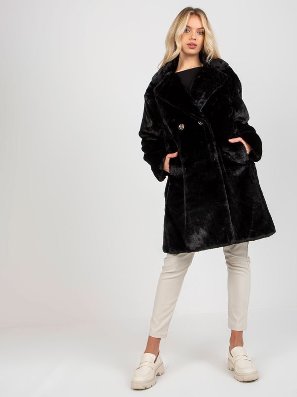 Fashionhunters Lady's black fur coat with pockets OH BELLA